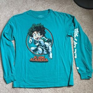 My Hero Academia Blue/Green Long Sleeve Deku Graphic T. Size Medium Unisex